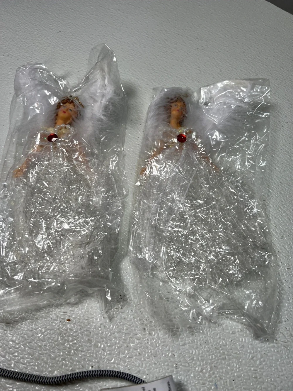 Vintage White Feathers Christmas Angel Birthstone Ornament July Set 2